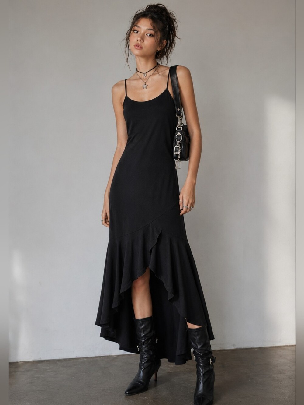 Vintage 90s Gibiu Maxi Slip Dress Size M High Low Asymmetrical Waterfall Hem